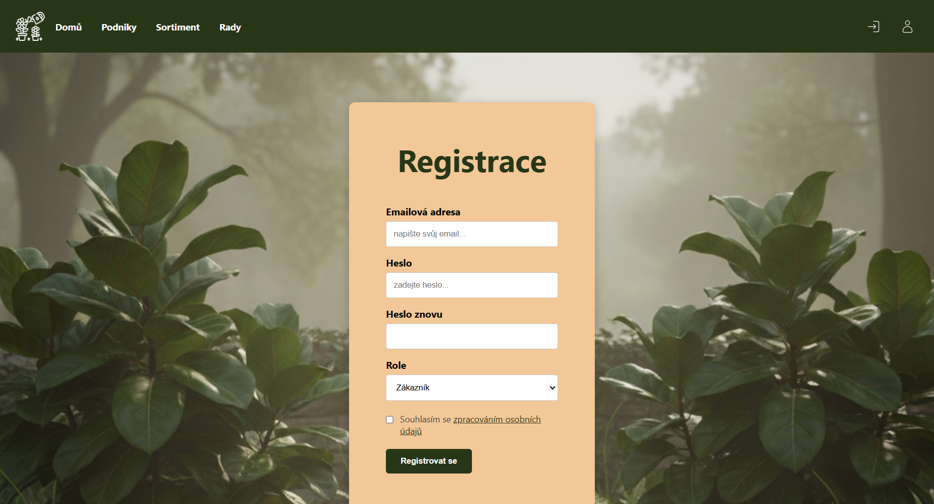 Registrační formulář