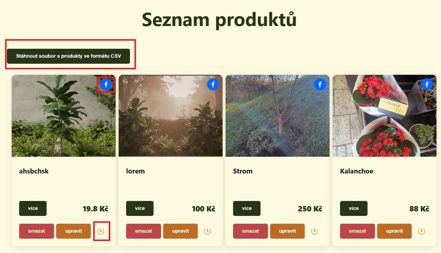 Správa produktů